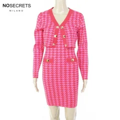 80%OFF 新品 ノーシークレッツ NO SECRETS ワンピース 40 EOP1715 Sサイズ ピンク レッド レディース ツーピースワンピース ニットワンピース 千鳥格子柄