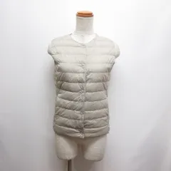 ユニクロ UNIQLO ウルトラライト ダウン コンパクト ベスト XS ベージュ ヘリンボーン柄 収納ポーチ付き