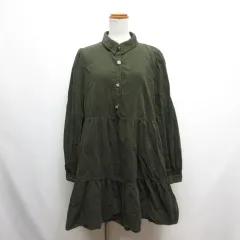 ザラ ZARA 長袖 コーデュロイ ティアード ワンピース チュニック L カーキ