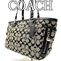 ★【良品】コーチ　トートバッグ　シグネチャー　キャンバス　ブラック　グレー　レザー