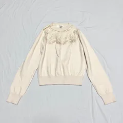 リリーブラウン　LilyBrown　長袖ニット　カットソー　ニット×花柄レース×透け感シアーデザイン　やわらかカシミヤ混素材　フリーサイズ　ピンクベージュ系　送料無料✨