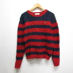 アーノルドパーマー Arnold Palmer ボーダー柄 クルーネック ニット セーター 3 赤 紺 レッド ネイビー ウール混