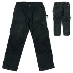 ディッキーズ ロゴ ダブルニー ワークパンツ ブラック カーゴパンツ メンズ 古着 パンツ