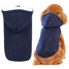 犬服 冬 アウター パーカー 裏起毛 ボア あったか 冬 防寒 厚手 即納 防風 コート 秋 冬 ジップパーカー ポケット付き カジュアル フード付き ボリューム スウェット ネイビー　Mサイズ あたっか 小型犬
