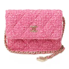 シャネル CC ココマーク マトラッセ ミニ チェーン ショルダー ポーチ ポシェット ベルトバッグ ツイード ピンク シャンパン ゴールド金具 箱付 CHANEL（新品・未使用品）