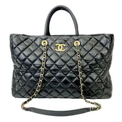 CHANEL シャネル マトラッセ ココマーク 2WAY トートバッグ カーフ ブラック  レディース チェーン ショルダー ハンドバッグ 【中古】