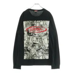 DIESEL (ディーゼル) AMTEE-EMILIO-HT47 ロゴ デニム グラフィックプリント クルーネック ロングスリーブ 長袖Tシャツ カットソー ブラック 0LFAS