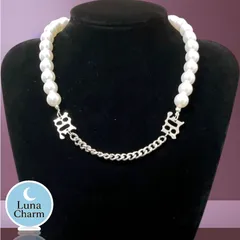 パール チェーンネックレス ユニセックス 韓国 ストリート プレート レディース メンズ 異素材 (s)
