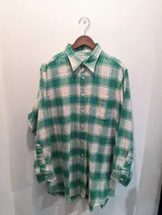 極美品　USA製　INDIVIDUALIZED SHIRTS　インディヴィジュアライズドシャツ　シャツ　ライトフランネル　グリーン　チェック柄　レギュラーカラー　コットン