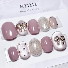 49.ベリーショート03237 秋ネイル　冬ネイル　マグネットネイル　リボンネイル　可愛いネイル　ネイルチップ