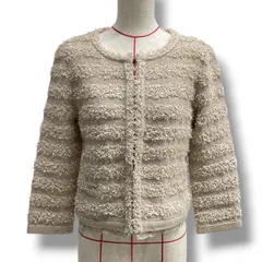 新品 タグ付 未使用 PAUL STUART ポールスチュアート ウール混フリンジレースジャケット アウター ノーカラージャケット フリンジ レース スパンコール ベージュ サイズ6 レディース 秋 ゴーゴー古着マルイファミリー溝口店 11 No.178