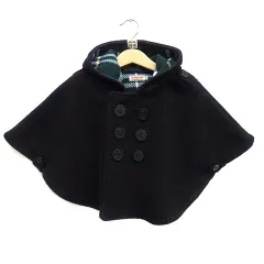 ミキハウス mikihouse フリース ベビーマント ポンチョ フード付き 裏地チェック ネイビー 紺 F 70-90 13-3804-843-93