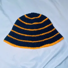 クロシェハット　ネイビー　オレンジ　クラッシャーハット　バケハ　ベルハット