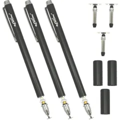 新品 aibow タッチペン スタイラスペン 充電不要 iPad iPhone スマホ Android タブレット Switch 対応 ディスクタイプペン3本（キャップ付）+交換用ディスク3個 ブラック(光沢無し)