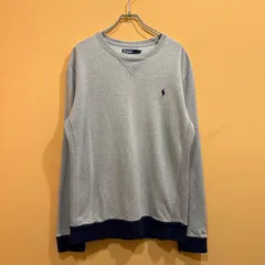 Polo by Ralph Lauren バイカラー スウェット グレー ワンポイント ロゴ刺繍 90s USA製 エルボーパッチ M【送料込み】