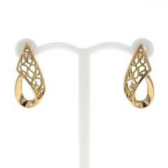 K18YG イエローゴールド ピアス 透かし ドロップ 雫 リボン レース デザイン【新品仕上済】【zz】【中古】