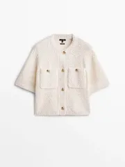 マッシモ ドゥッティ ポケット ディテール ショート スリーブ ニット カーディガン アイボリー xs 32 34