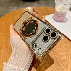 新品 iPhone17 Pro Maxケース 6.9インチ 対応 背面きらきら ラインストーン キラキラリング付き 女性 鏡 ミラー ワイアレス充電 薄型 シンプル 韓国 人気 アイフォン17プロマックス携帯カバー かわいい 純正 全方位カラー レンズ保護 シ