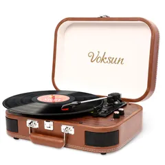 新品 VOKSUN レコードプレーヤー Bluetooth送信と受信 USB録音可能 外部スピーカーに繋ぎ 33/45/78回転と7/10/12インチレコード対応 スピーカー内蔵 レトロ 日本語説明書 ブラウン 2年保障 S300