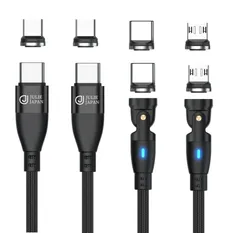 新品 マグネット充電ケーブル PD対応 9PIN 100W マグネット端子3種類セット(USB-C、Micro-USB、アイプロダクト) 急速充電 データ通信対応 2本セット(1.8mブラック)