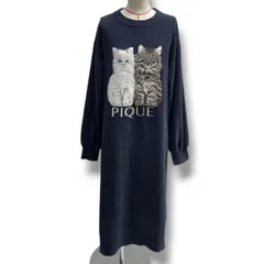 gelato pique ジェラートピケ ツインキャットジャガードワンピース ルームウェア ワンピース サイベリアン 猫 ネコ キャット エアリーモコ ふわふわ ネイビー 紺 サイズF レディース 秋 冬 ゴーゴー古着マルイ北千住店 32 No.1165