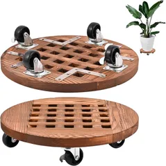 植木鉢台 直径30センチ 木製 8号鉢 花台 鉢置台 キャスター付き ストッパー機能付 升格子デザイン