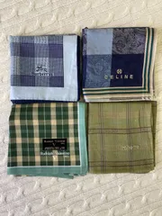 ☆メンズハンカチ4枚セット・バーバリー・レノマ・セリーヌ・バレンチノ☆新品ありRudolph Valentino　renoma・CELINE・BURBERRY