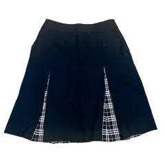 バーバリーゴルフ BURBERRY GOLF スカート ゴルフウェア ひざ丈 チェック 羊毛100% 黒 ブラック 11 L相当
