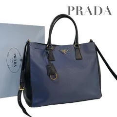 【価格交渉/質問大歓迎♪】プラダ　PRADA　ショルダーバッグ　ハンドバッグ　2way　ガレリア サフィアーノ 三角ロゴ　青　バイカラー　ブルー　黒　ブラック　肩掛け　斜め掛け　5188b