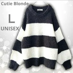【即決ご希望額はコメントへ】  良品　Cutie Blonde　キューティーブロンド　ブークレ　ニット　ワイドボーダー　ボリューム袖　セーター　グレー　Ｌ　プルオーバー　ドロップショルダー　ビッグシルエット　クルーネック　バルーンスリーブ　バイカラー　ざっくり