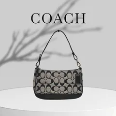 超美品【COACH】コーチ アクセサリーポーチ シグネチャー柄 ブラック ミニショルダーバッグ
