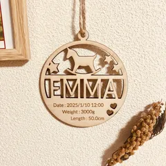 【名入れオーダー】命名書　出生　名前　オーナメント　木製　フォト　オリジナル