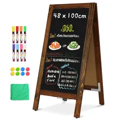 新品 A型看板 48x100cm ブラックボード 立て看板 屋外 おしゃれ 黒板 両面マグネット対応 木製 ヴィンテージ マグネットボード ウェルカムボード 結婚式 メニューボード 案内板 店舗用看板 カフェ マーカーマグネット付き （ブラウン）