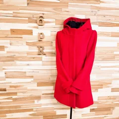 希少【ザラ】フード付き ウール ブレンド コート 長袖 無地 XL赤レッド×黒ブラック 比翼ボタン 中厚手 防寒 秋冬 ZARA