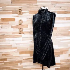 【ザラ】ハイネック ベロア フラワー ワンピース 花柄 総柄 長袖 S 黒×青 ベルベット キーホール モックネック 総柄 長袖