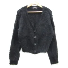 ミスティック mystic シャギーニットカーディガン ショート丈 Vネック F ブラック 黒 /YM9