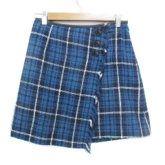 アプワイザーリッシェ Apuweiser-riche ツイードスカート 台形スカート ラップ風 ミニ丈 フリンジ マルチカラー 2 M 青 紺 ブルー ネイビー /FF16