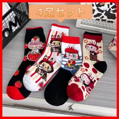 人気キャラクター柄 ラブブ 可愛い長丈ソックス4足セット レディース 22-25