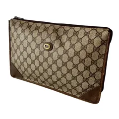 GUCCI グッチ クラッチバック 茶 レザー GGスプリーム キャンバス モノグラム カバン レディース