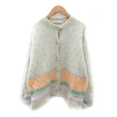 ザラ ZARA ニットカーディガン ミドル丈 クルーネック ドット柄 マルチカラー M オフホワイト /SY6