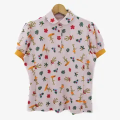 MUスポーツ 半袖シャツ ポロシャツ 大きいサイズ ゴルフウエア トップス レディース 42サイズ ピンク×イエロー M-U SPORTS 【中古】