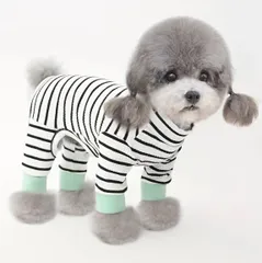 108ドッグウェア　犬服　犬の服　オールシーズン　春夏秋冬　防寒着　全身スーツ　小型犬用服　コージーストライプドッグ　グリーンアクセント付き　抜け毛防止対策　小型犬用オールシーズンパジャマ、ポメラニアン・チワワ・シーズー　子犬　散歩　ペット服　ペットウェア