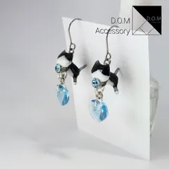 ☆彡ハチワレ猫ちゃんピアス(≧▽≦)♡アクアマリンハートクリスタル♡