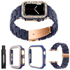 新品 [GOCROWEEN] for Apple Watch9/8/7 用 バンド アップルウォッチ7 バンド 41mm 樹脂バンド 2個の保護ケース付き ダイヤモンド Apple watch7ケース 41mm長さ調整ツール付き Apple Watch 交換バ