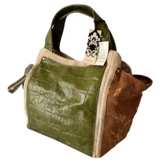ear PAPILLONNER イアパピヨネ ハンドバック 緑 茶 レザー バック カバン レディース