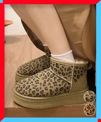新品 レディース 厚底ムートンブーツ レオパード柄 裏起毛 フラット 秋冬 ムートンシューズ 韓国ファッション【送料無料】
