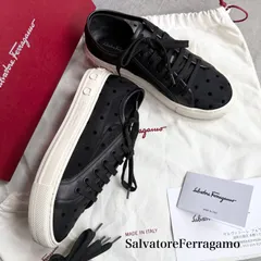 美品 SalvatoreFerragamo サルヴァトーレフェラガモ ガンチーニ ロゴ ドットチュールスニーカー レディース ブランド靴 6 1/2C 23.5cm 黒 ブラック BORG 5 L38