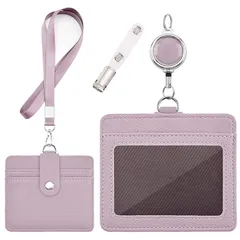【迅速発送】IDカードホルダー - 横型&縦型 IDカードケース 社員証 定期入れ ネームホルダー 両面用 名札 パスケース 胸ポケットクリップ&伸縮リール式 クリップストラップ付き (横型パープル)