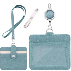 【迅速発送】RJ-Sport IDカードホルダー - 横型&縦型 IDカードケース ネームホルダー 両面用 名札 パスケース 胸ポケットクリップ&伸縮リール式 クリップストラップ付き（横型グリーン）