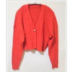 【VIS】 ケーブル編み　カーディガン　カラー　オレンジ系　サイズ　F